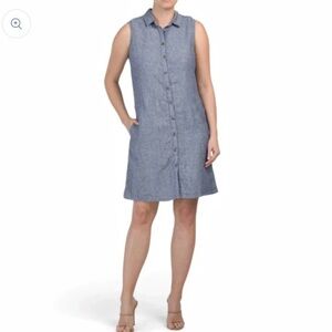 TAHARI / Chambray Linen Button Down Shirt Dress Size L